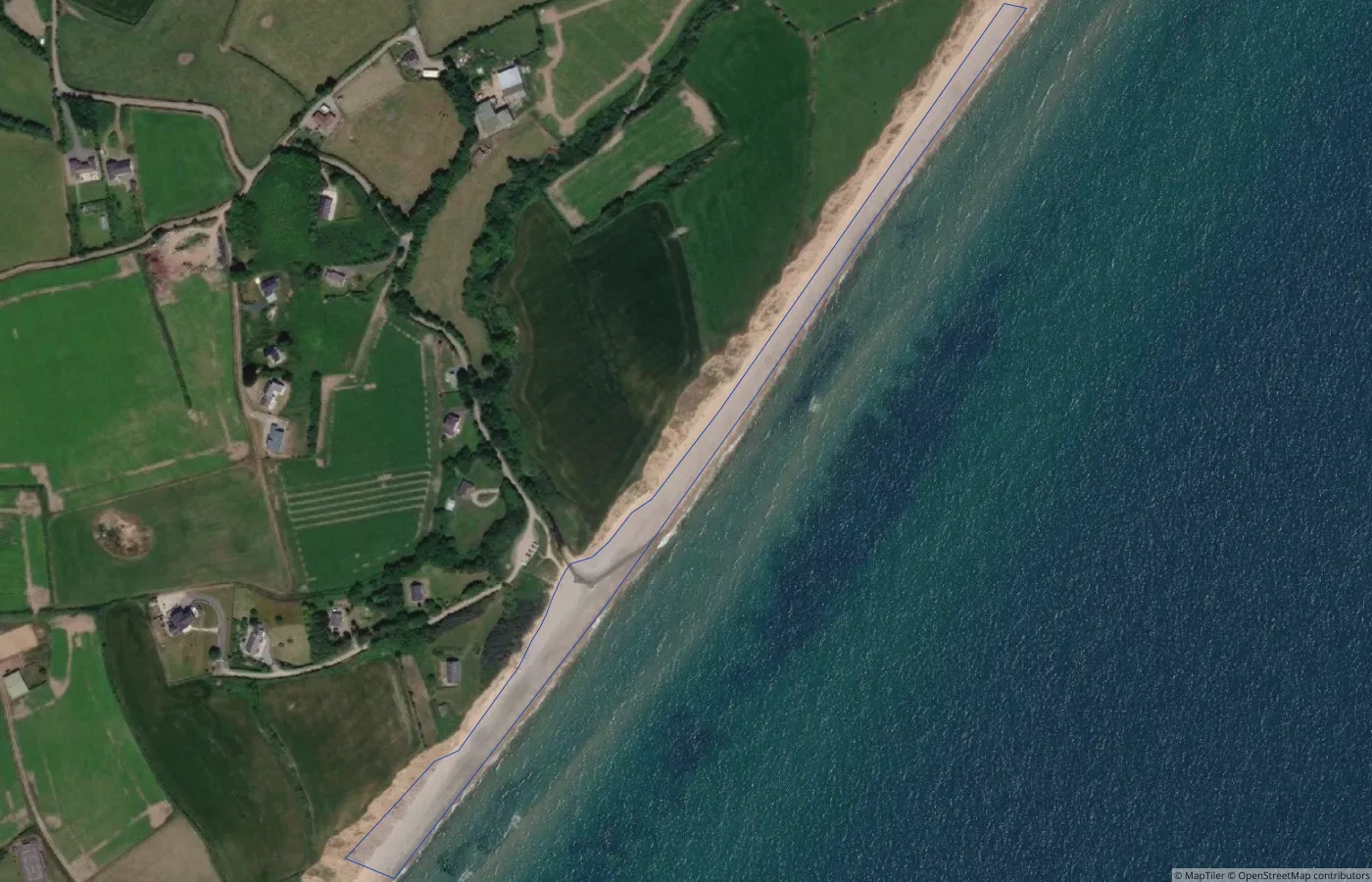 Aerial map view of Tinnaberna Beach in County Wexford