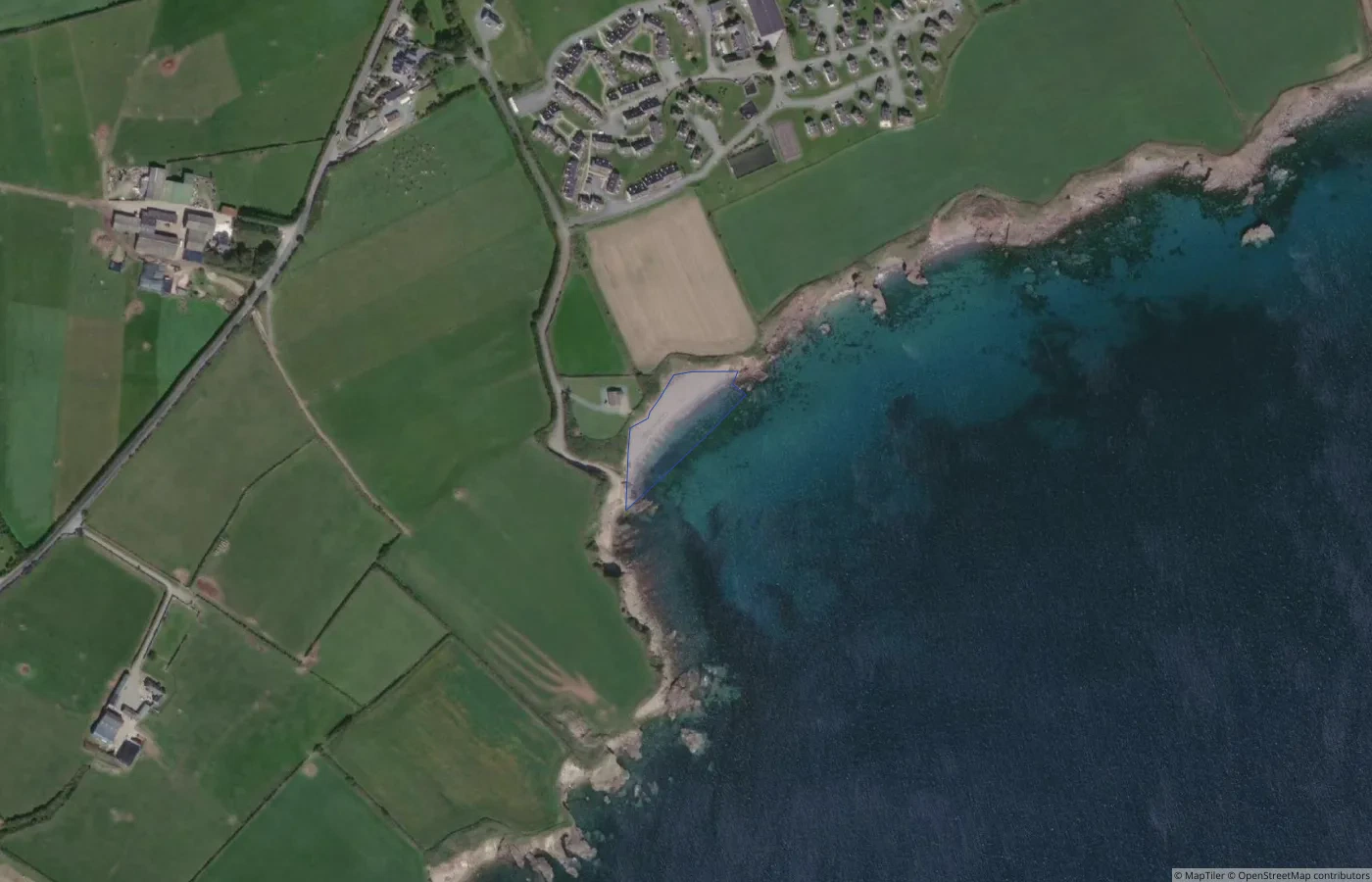 Aerial map view of Sandeel Bay in County Wexford