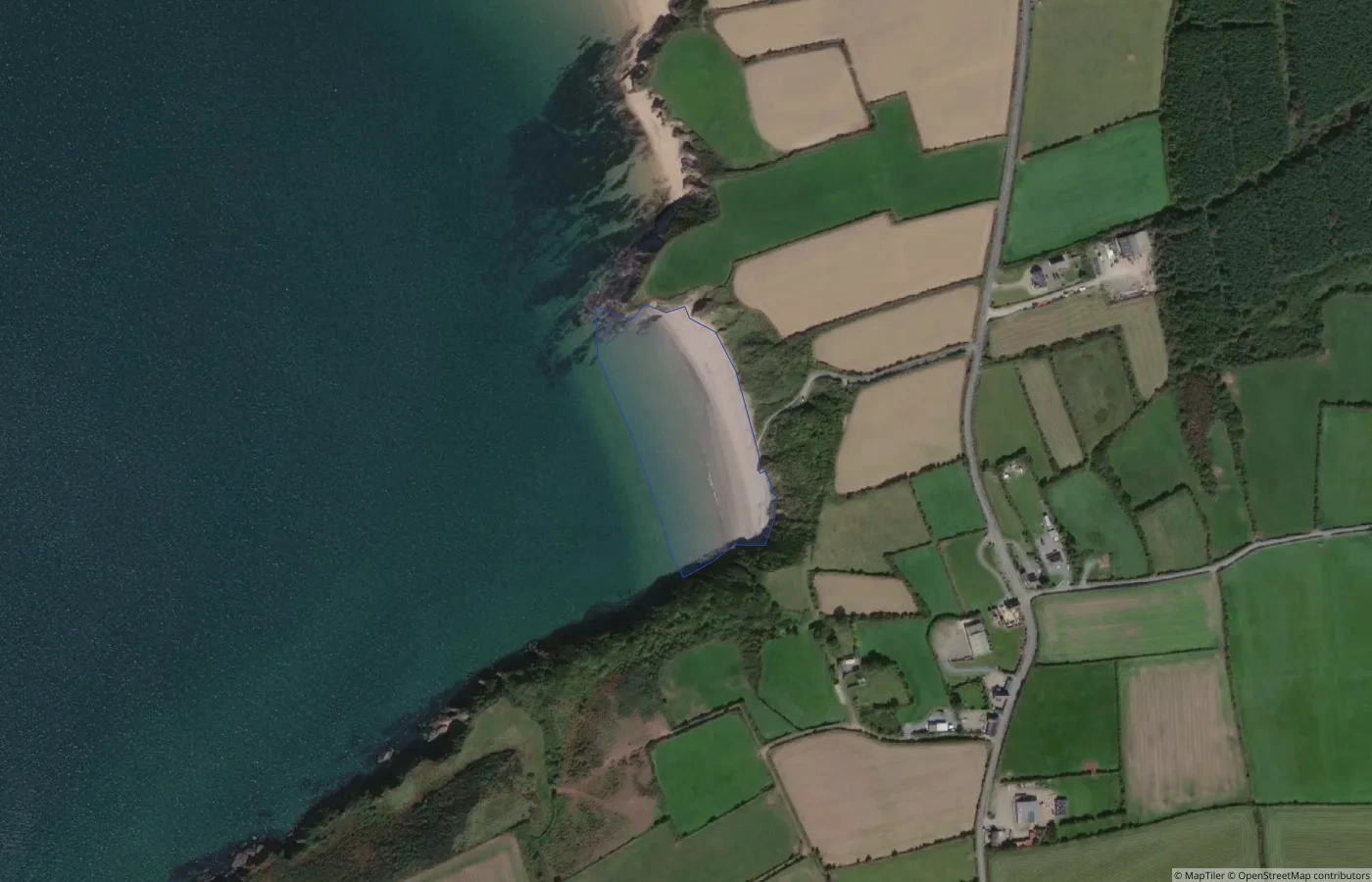 Aerial map view of Dollar Bay Beach in County Wexford