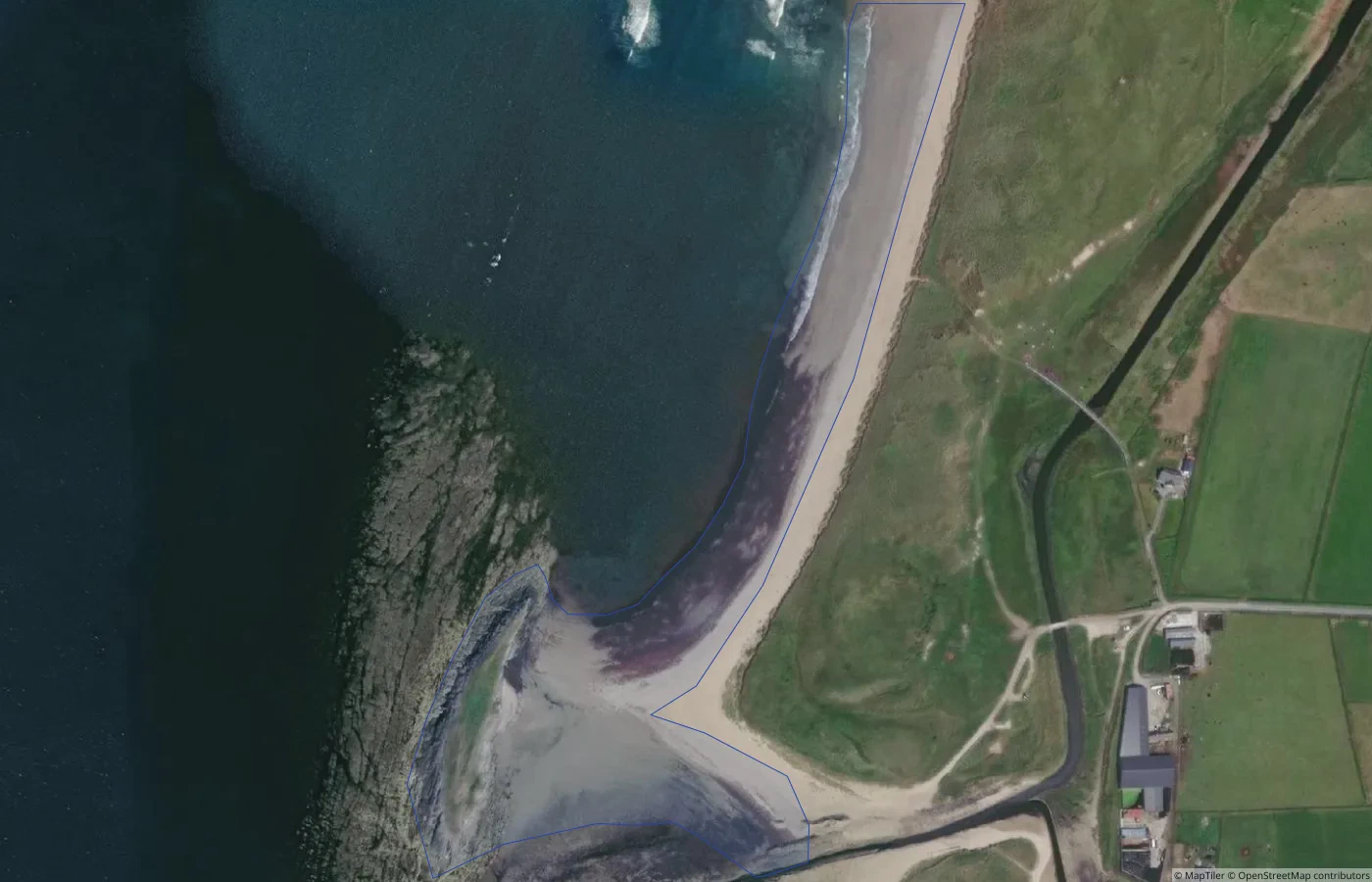 Aerial map view of Akeragh beach and viewpoint in County Kerry