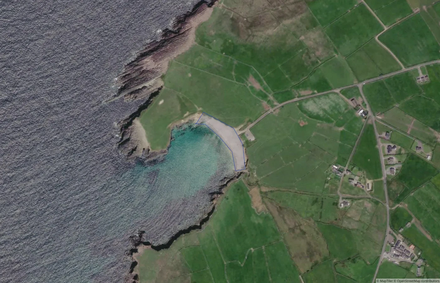Aerial map view of Clogher Beach in County Kerry