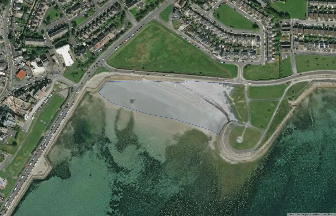 Aerial map view of Grattan Beach in County Galway