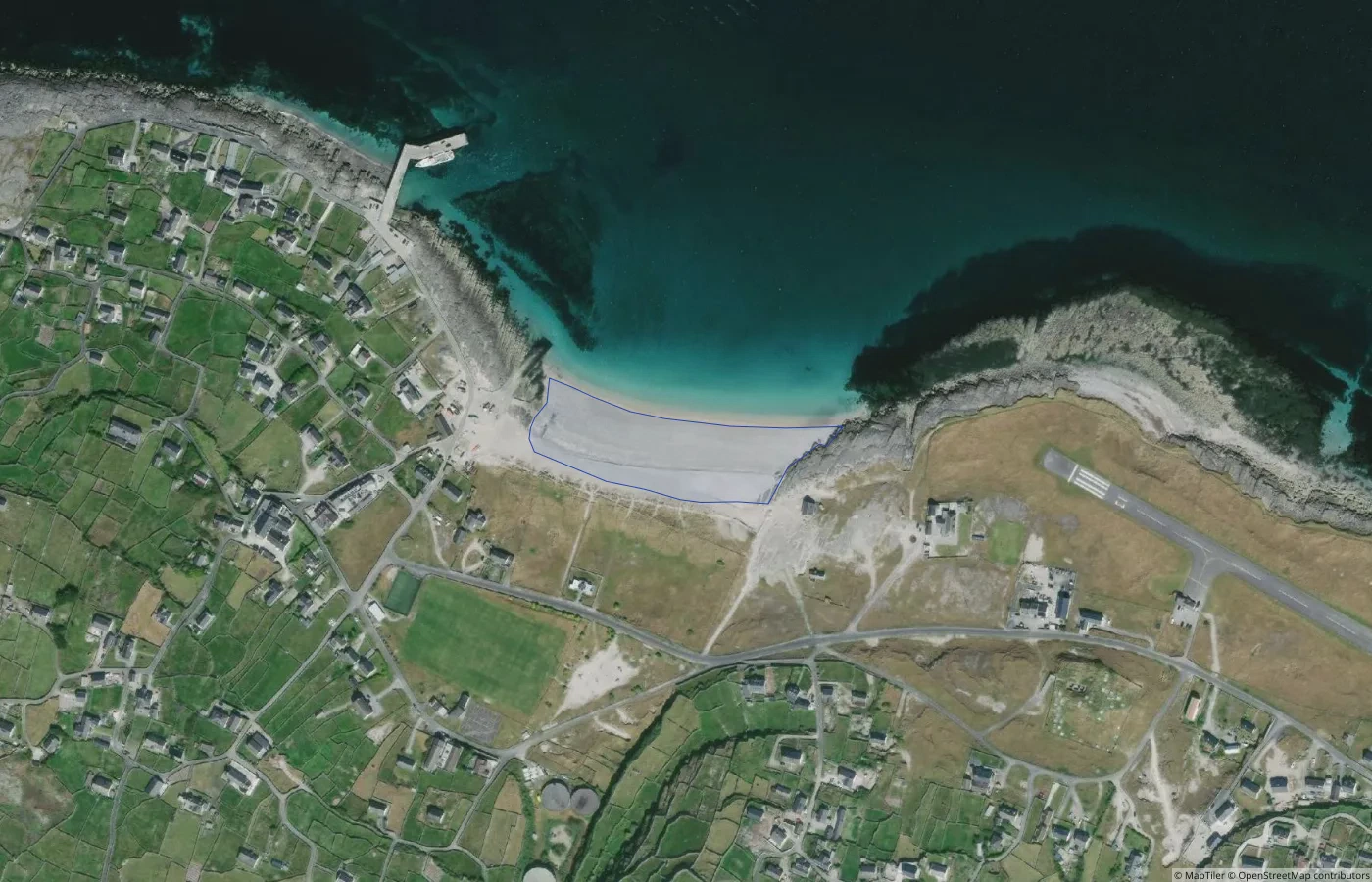 Aerial map view of Inis Oírr Main Beach in County Galway