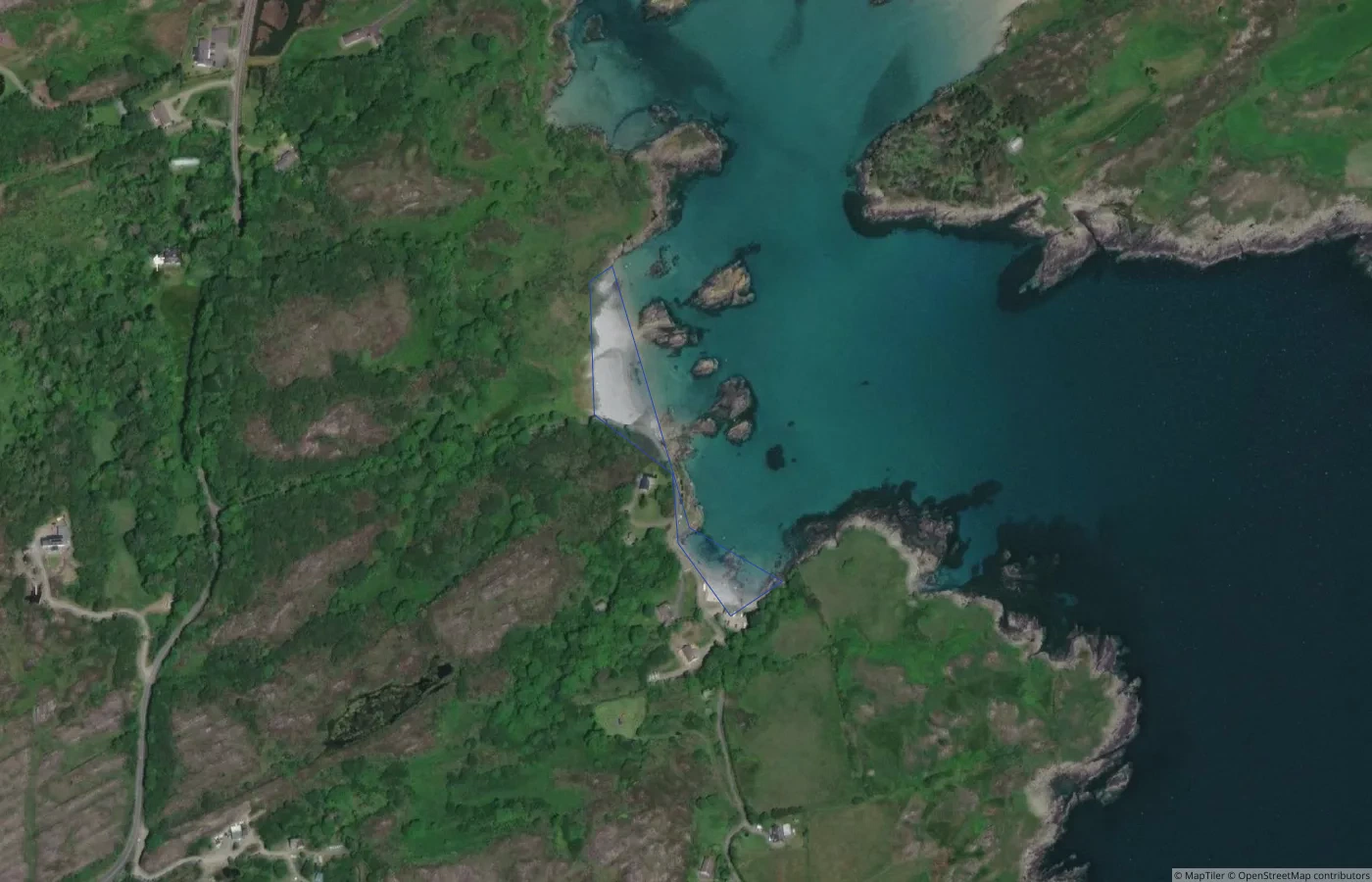 Aerial map view of Ballyrisode Beach in County Cork