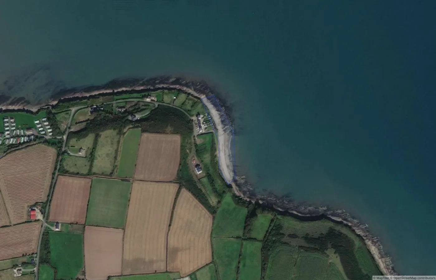 Aerial map view of Ring Beach (Greenlands Strand) in County Cork