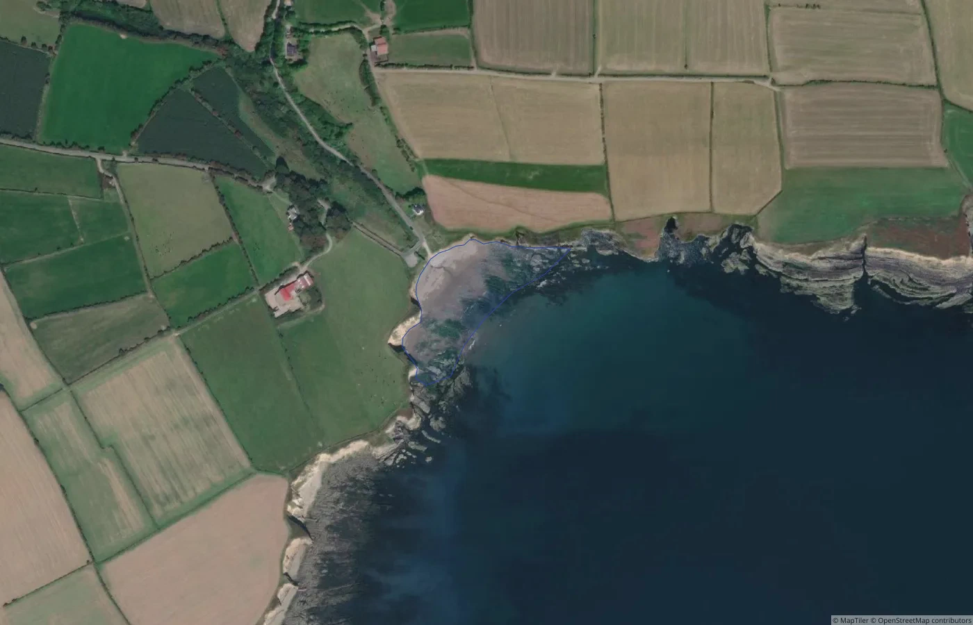 Aerial map view of Rocky Bay in County Cork