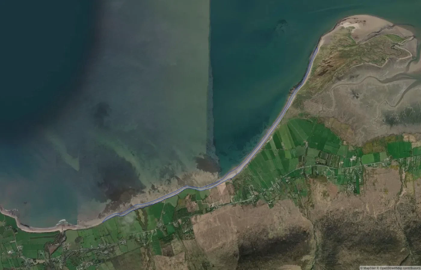 Aerial map view of Derrymore Beach in County Kerry