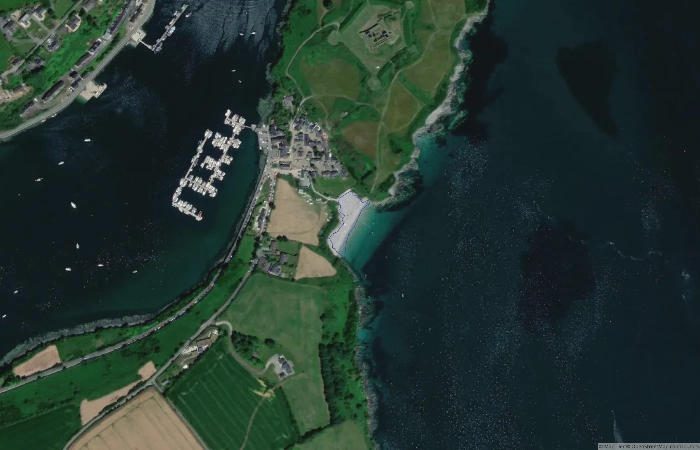 Aerial map view of Dock Beach in County Cork