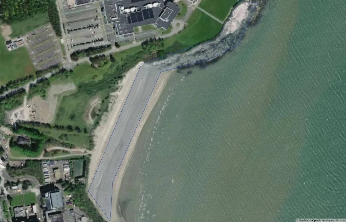 Aerial map view of Lough Beg Beach in County Cork