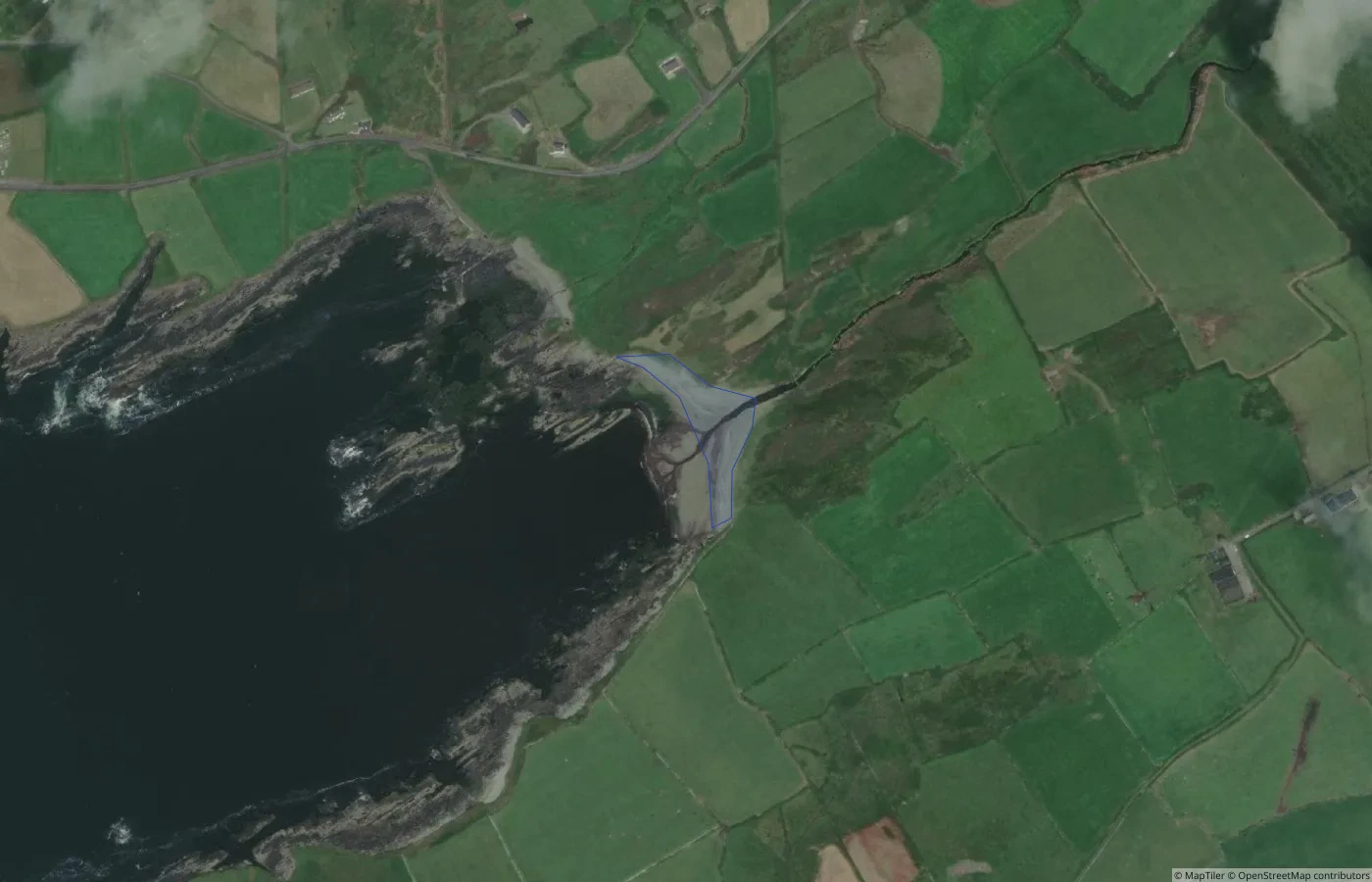 Aerial map view of Cahermore Second pebbled beach in County Cork