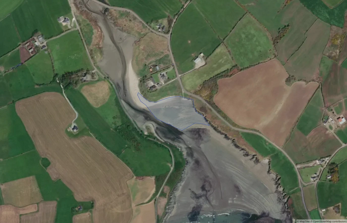 Aerial map view of Moloney's Strand in County Cork
