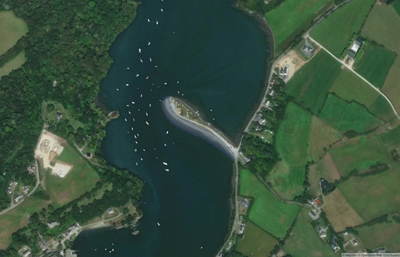 Aerial map view of Reen Pier Strand in County Cork
