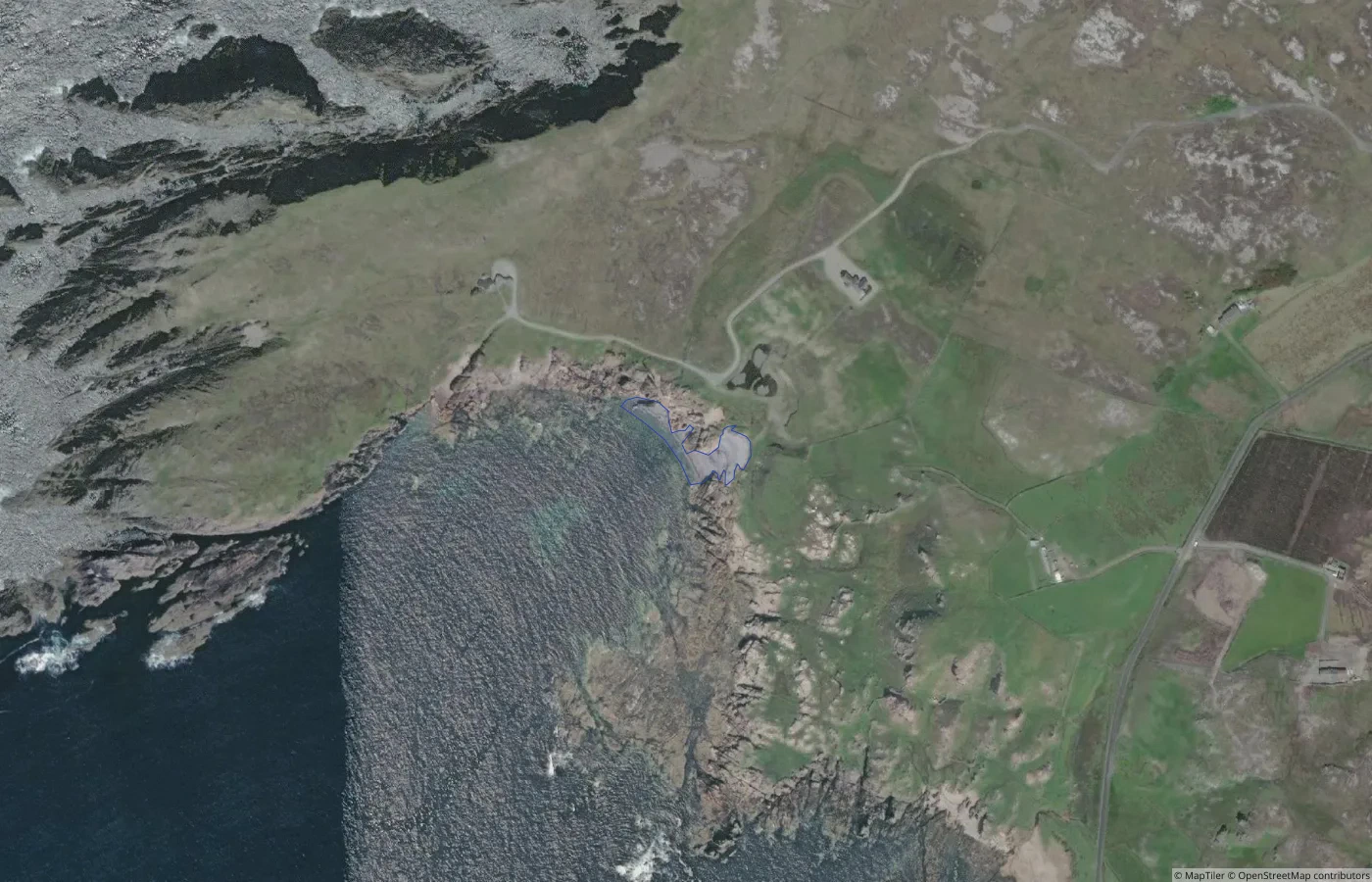 Aerial map view of Breshla Cove (Breasty Bay) in County Donegal