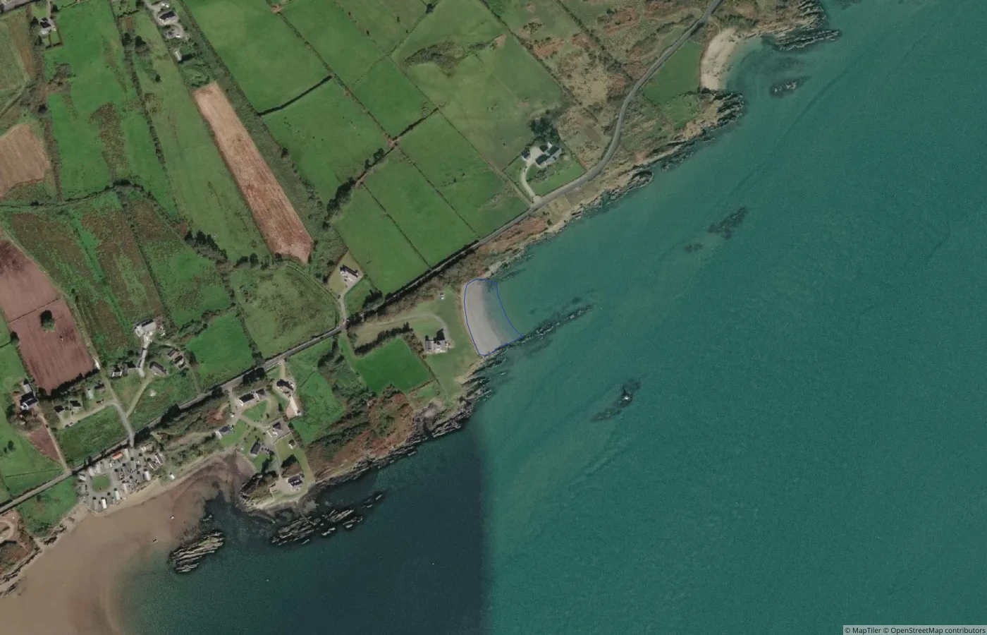 Aerial map view of White Strand, Greencastle in County Donegal