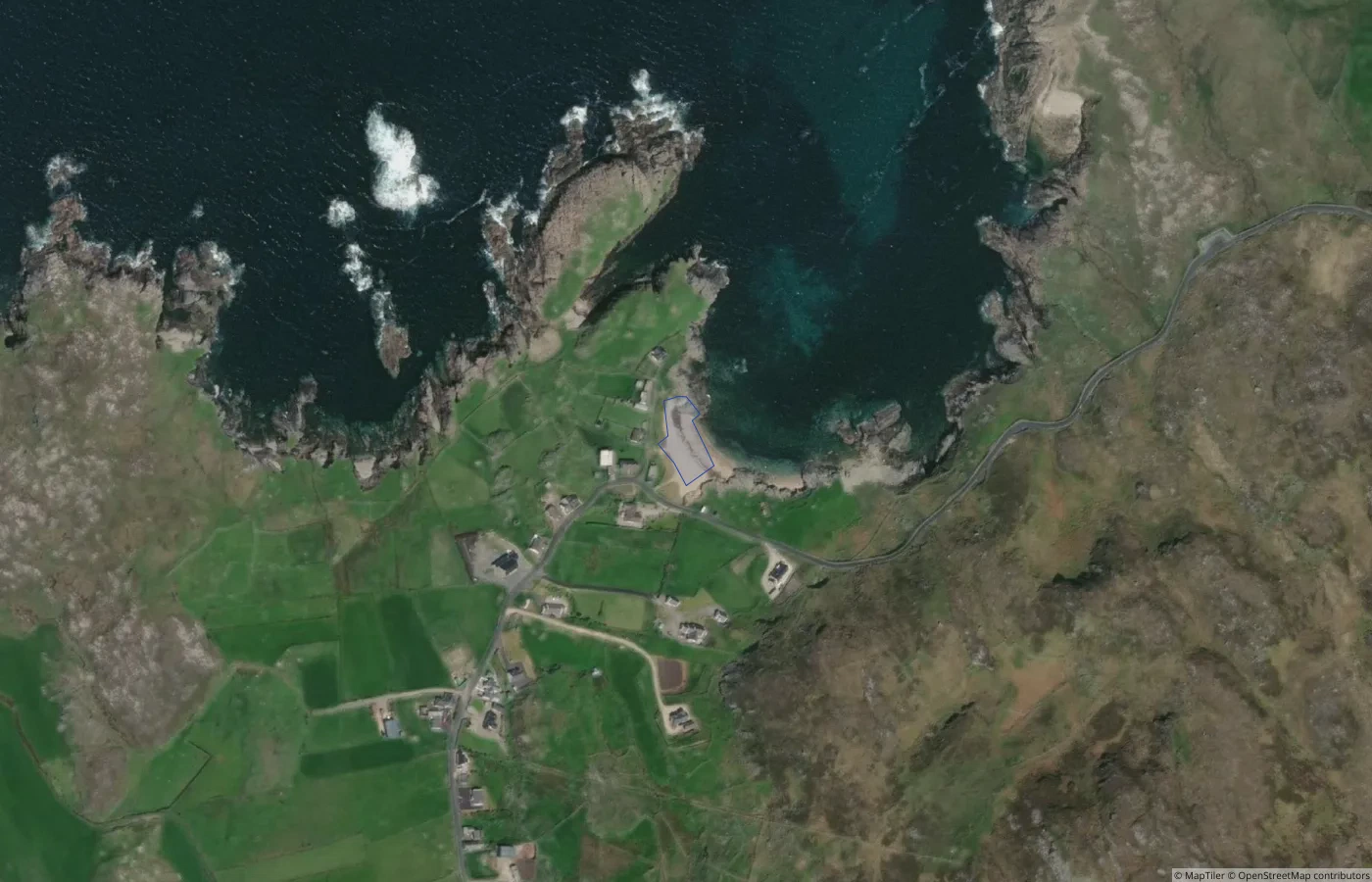 Aerial map view of Dooey Beach, Rosguill in County Donegal