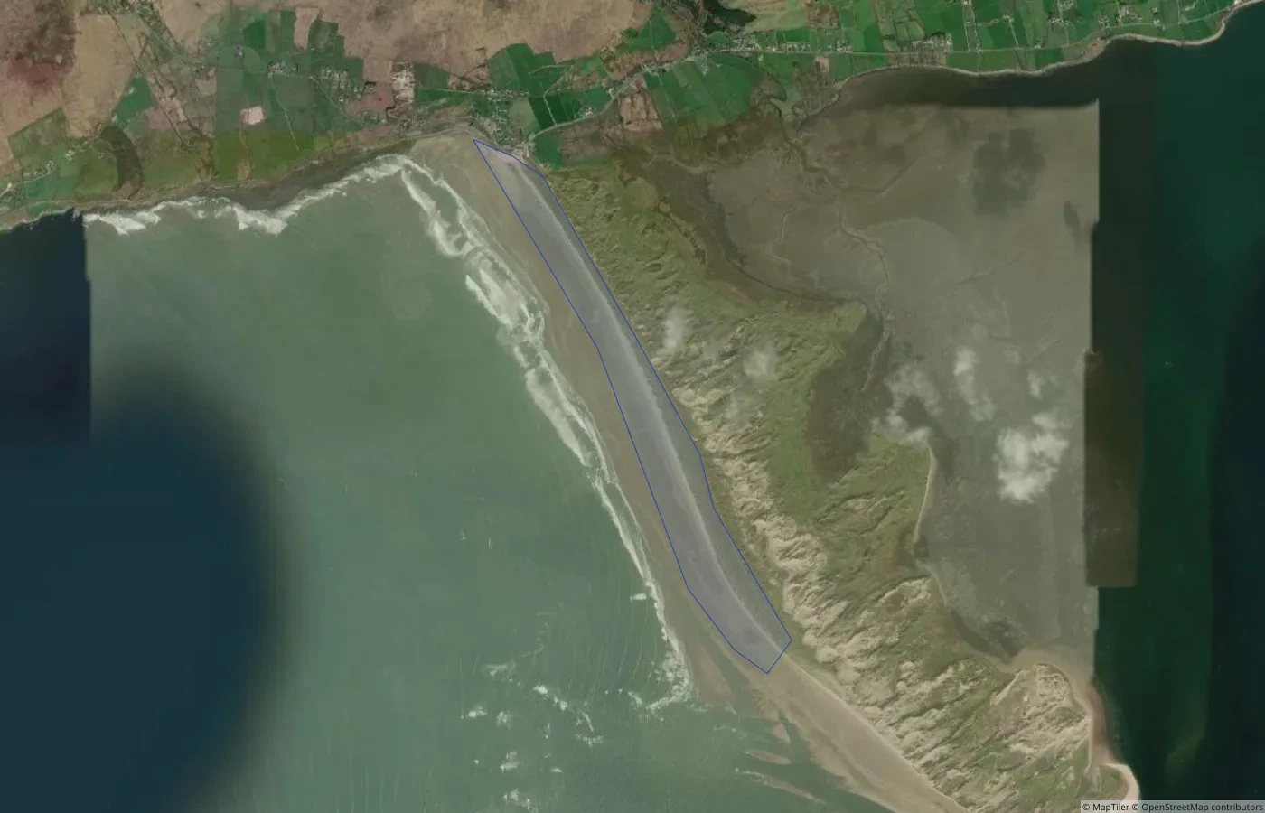 Aerial map view of Inch Beach in County Kerry