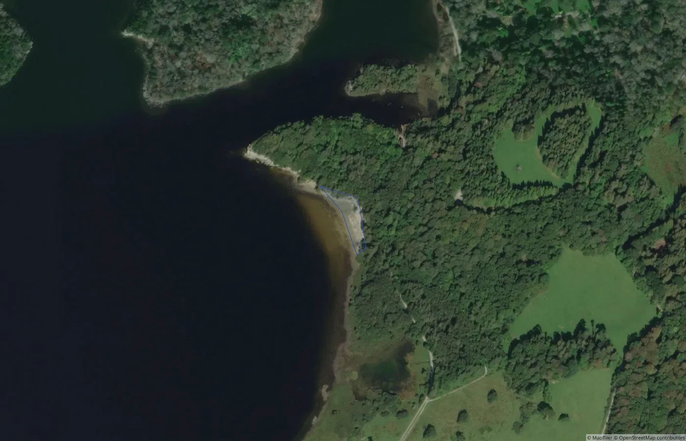 Aerial map view of Rossnahowgarry Beach in County Kerry