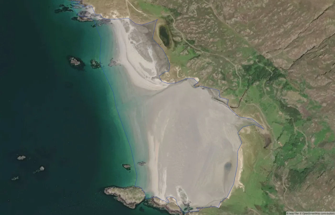 Aerial map view of Uggool Beach in County Mayo