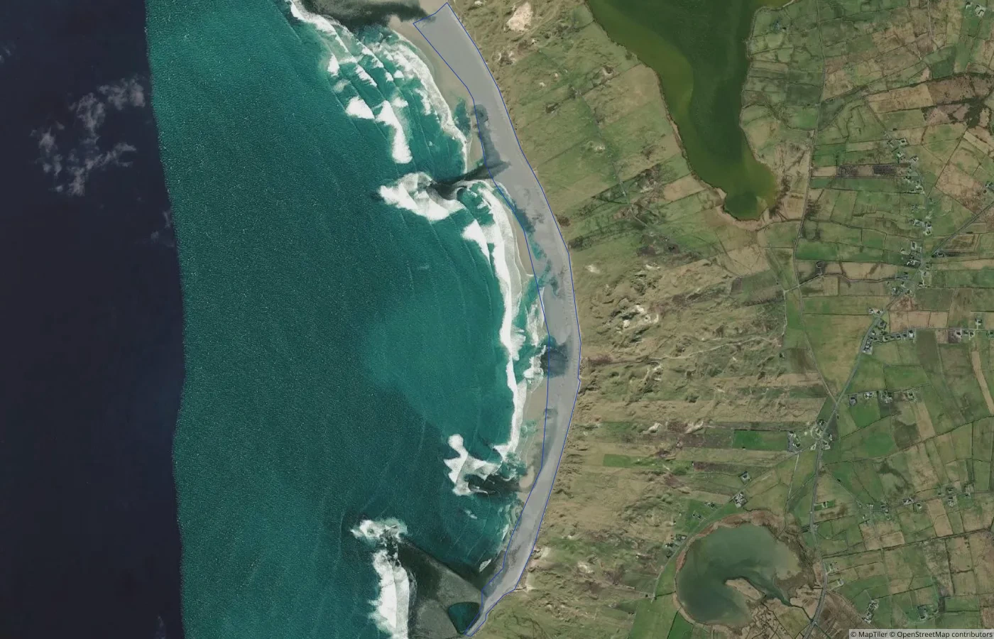 Aerial map view of Crosshead beach in County Mayo