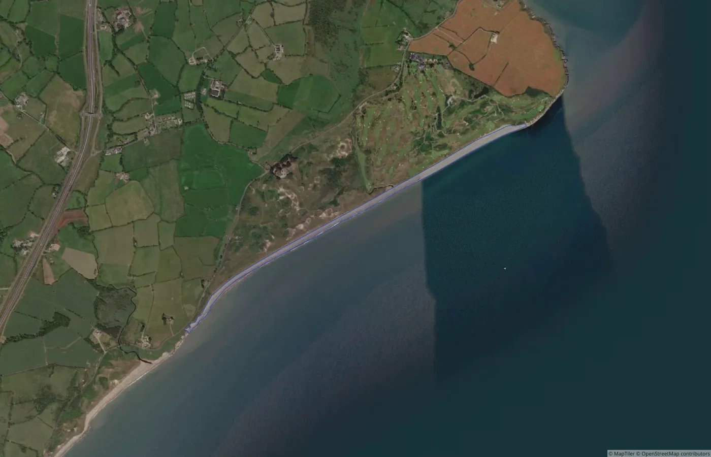 Aerial map view of Unnamed Natural Shore — Brittas Bay and Magheramore Coast 04 in County Wicklow