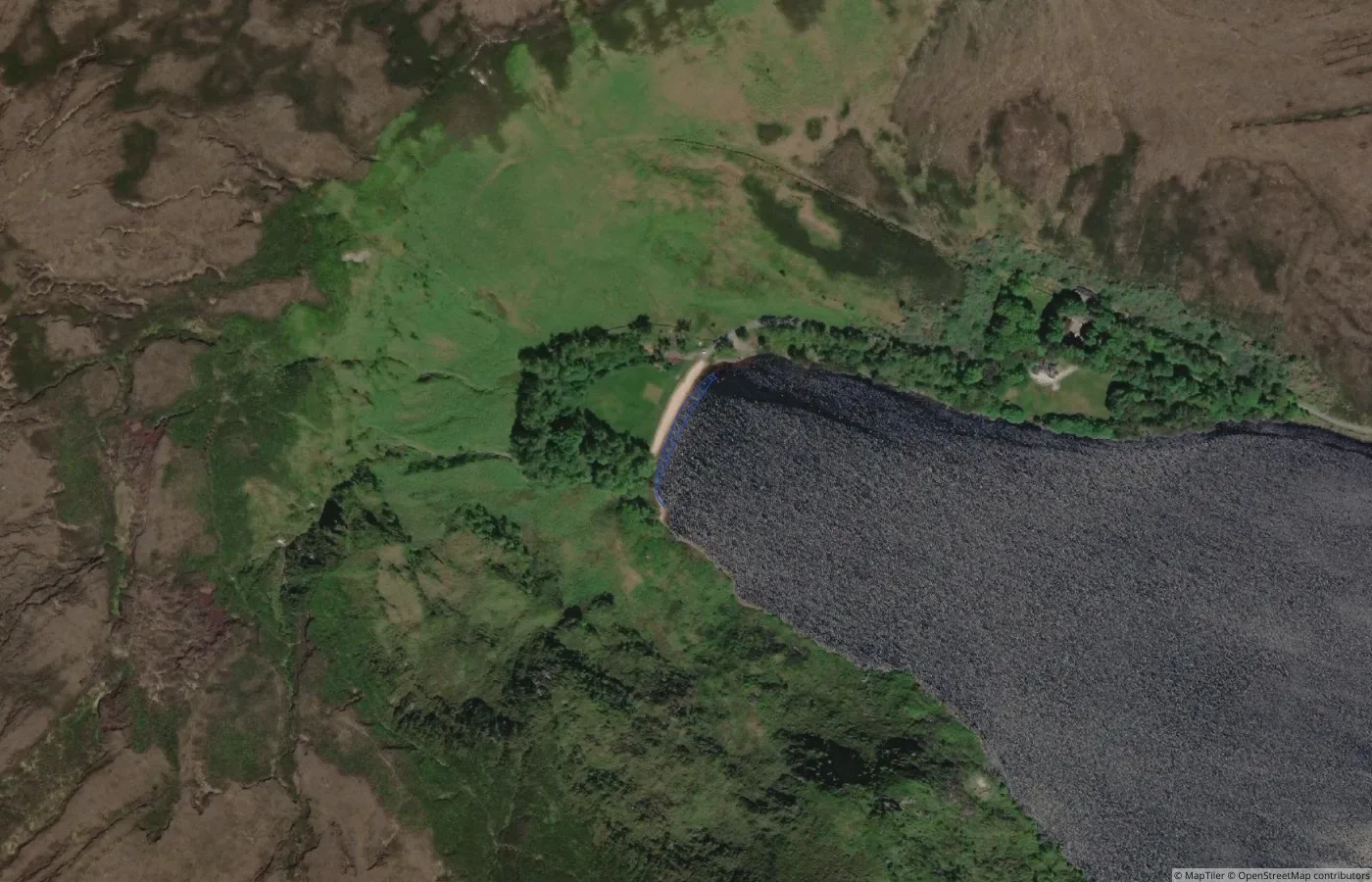 Aerial map view of Unnamed Natural Shore — Wicklow Mountains and Lakes 01 in County Wicklow