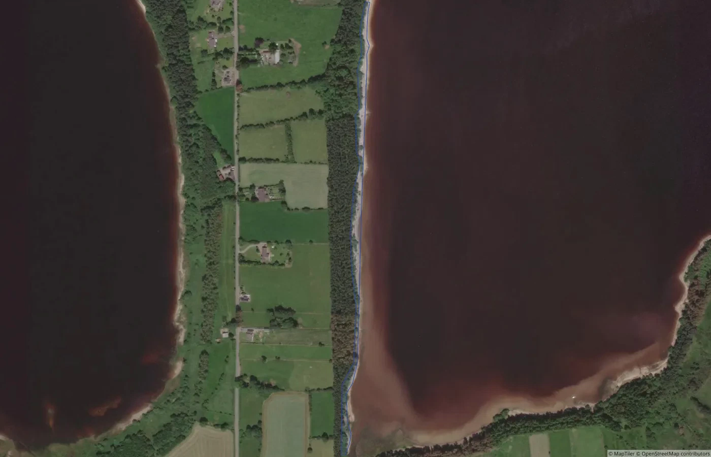 Aerial map view of Unnamed Sand Shore — Wicklow Mountains and Lakes 18 in County Wicklow