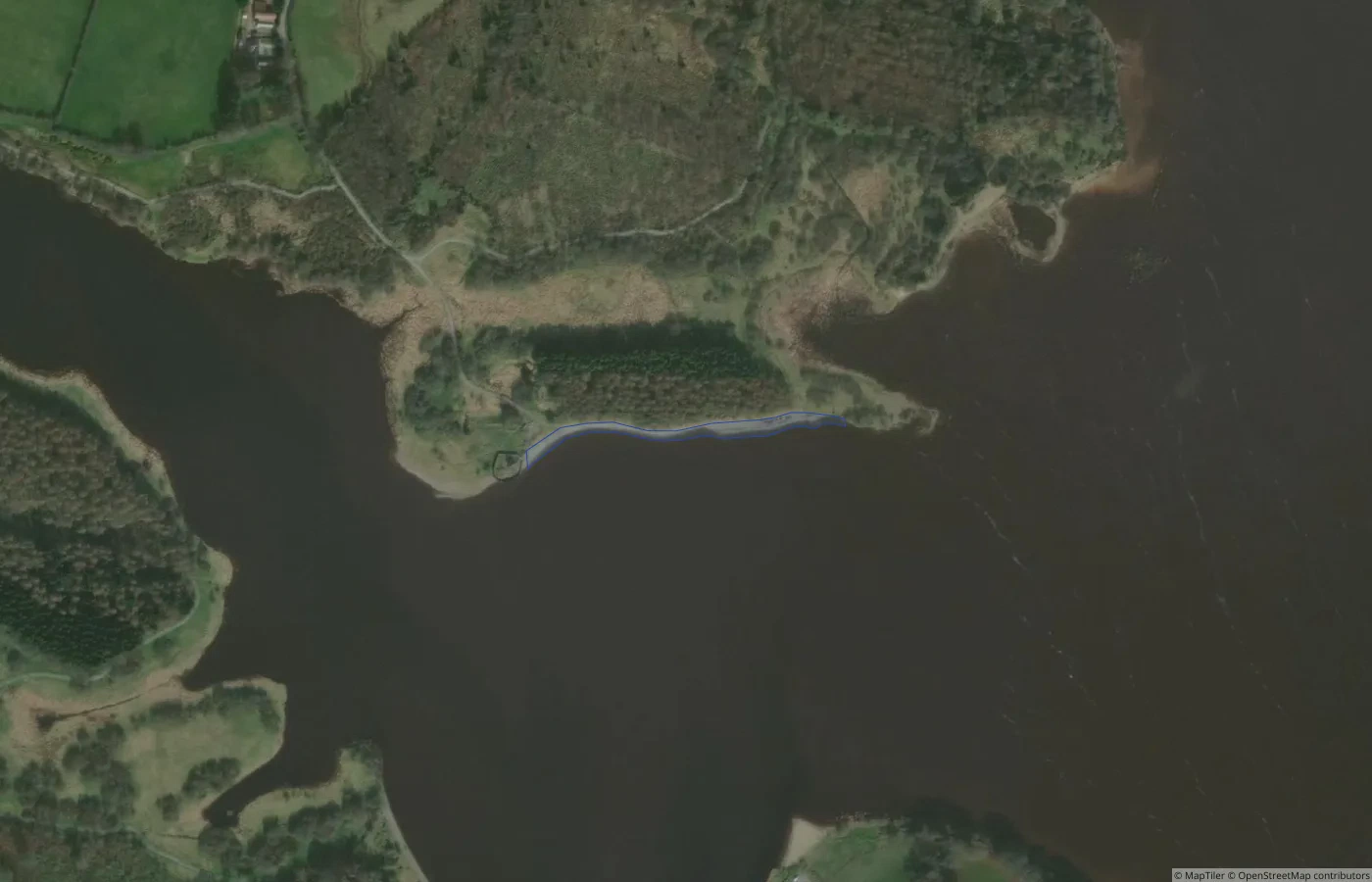 Aerial map view of Baltyboys Bridge Lake Beach in County Wicklow