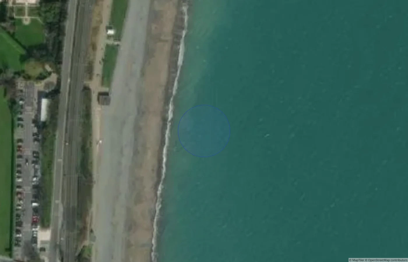 Aerial map view of Killiney Beach in County Dublin