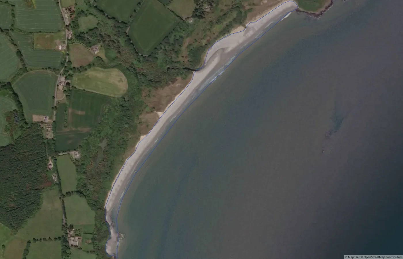 Aerial map view of Furzeditch Beach in County Wicklow