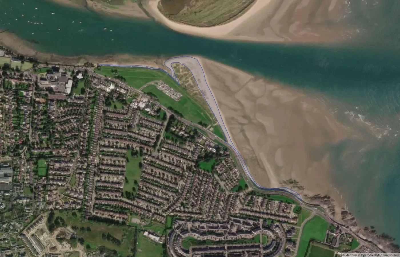 Aerial map view of Malahide Beach in County Dublin