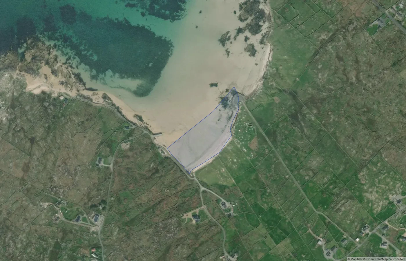 Aerial map view of Trá Mhaigh Rois in County Galway