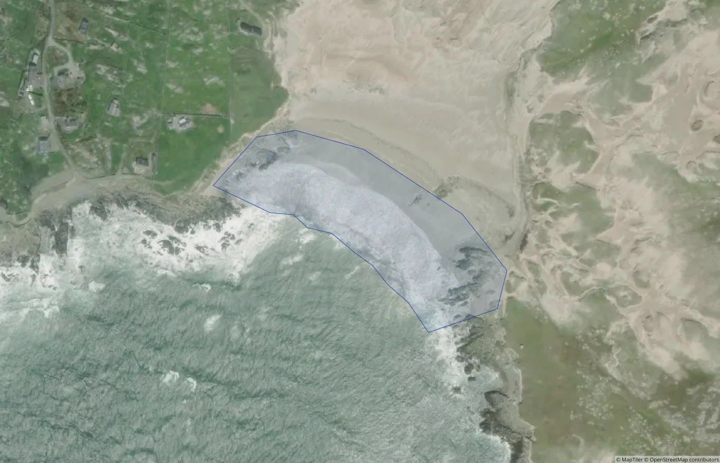 Aerial map view of Unnamed Sand Shore — Roundstone Coast 01 in County Galway