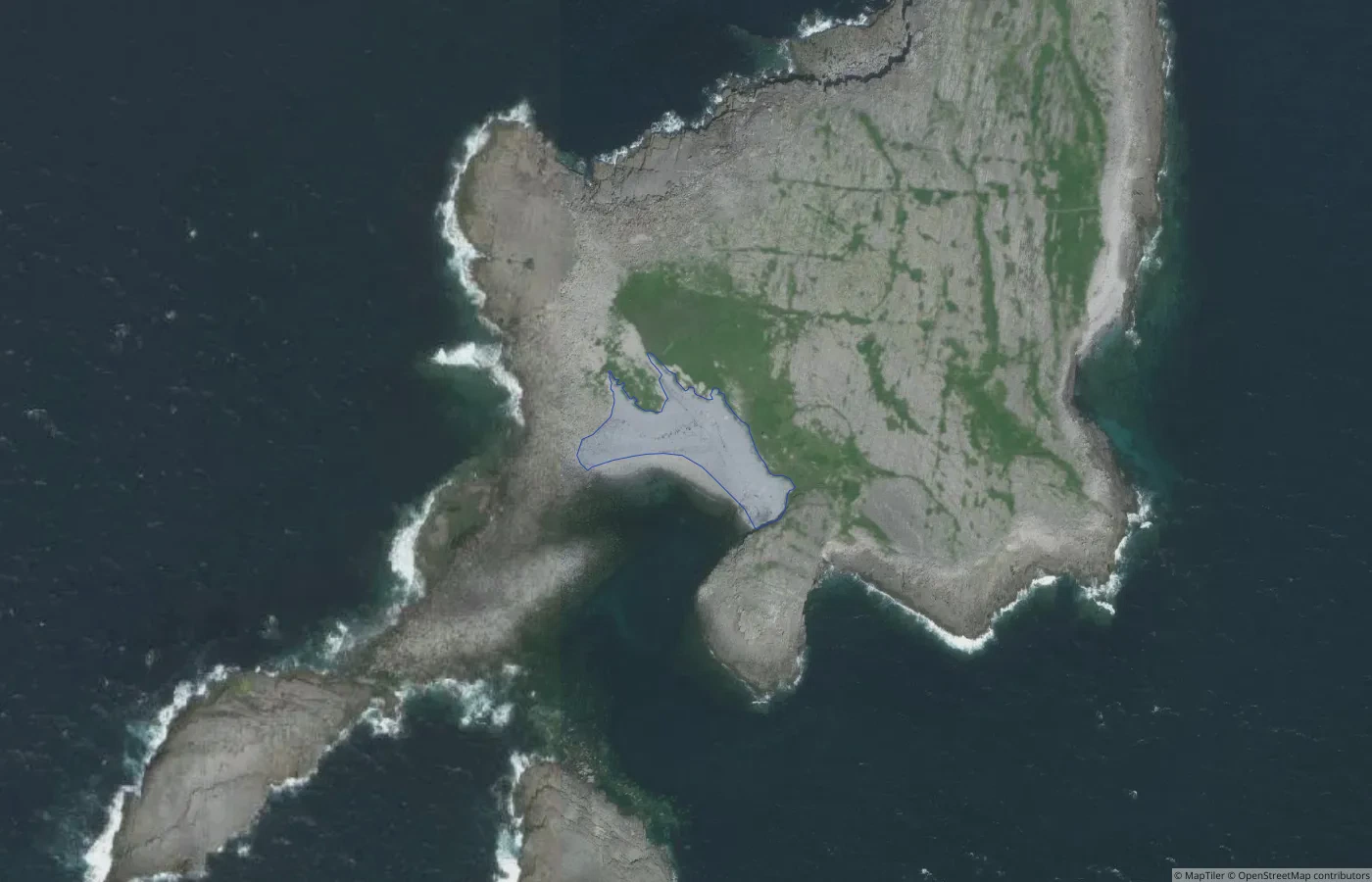 Aerial map view of Oileán Dá Bhranóg Beach in County Galway