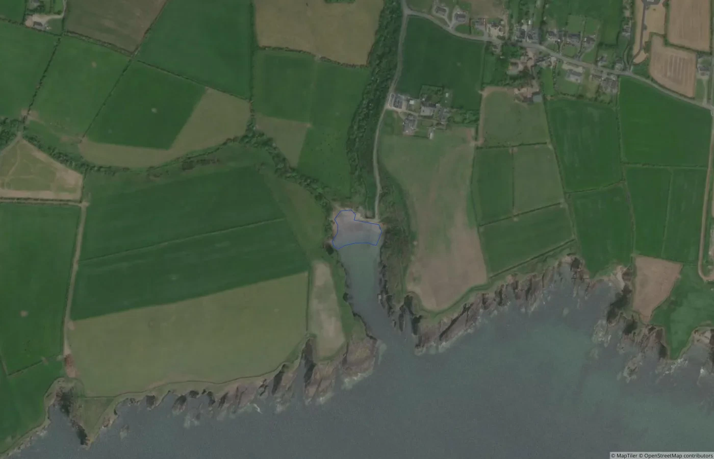 Aerial map view of Ballymacaw Cove in County Waterford