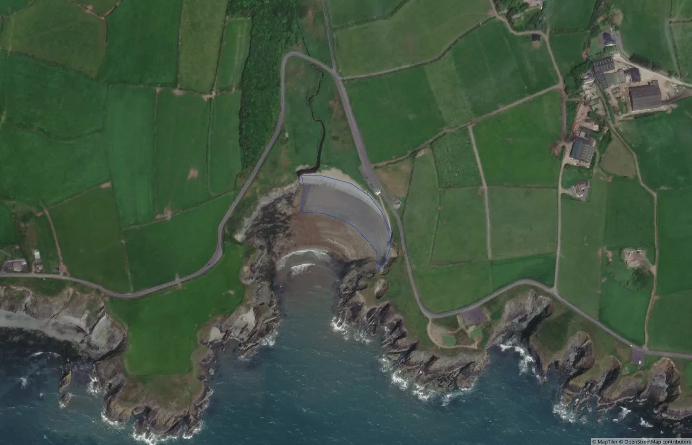 Aerial map view of Kilmurrin Cove in County Waterford