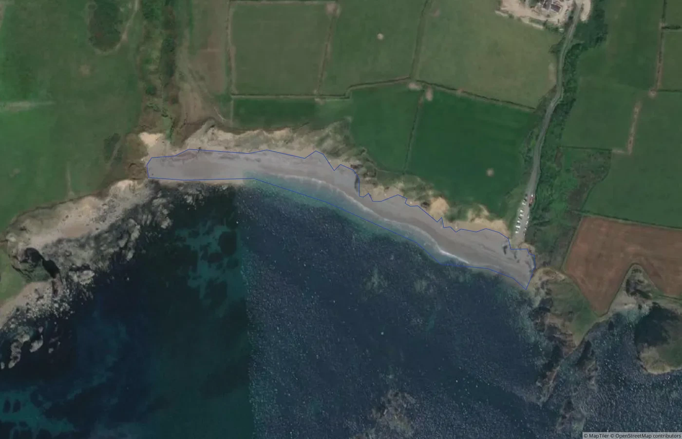Aerial map view of Garrarus Strand in County Waterford