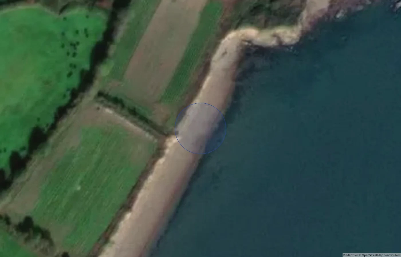 Aerial map view of Dromina Strand in County Waterford